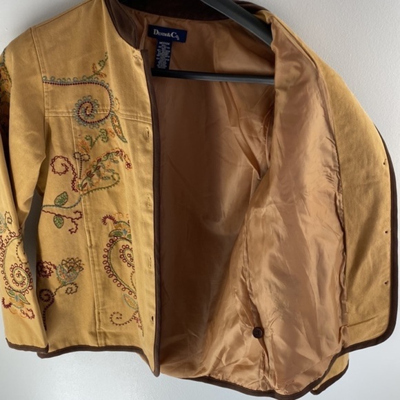 DENIM & CO. 1980s Vintage Embroidered Denim Jacket Coat - Brown - Picture 12 of 17